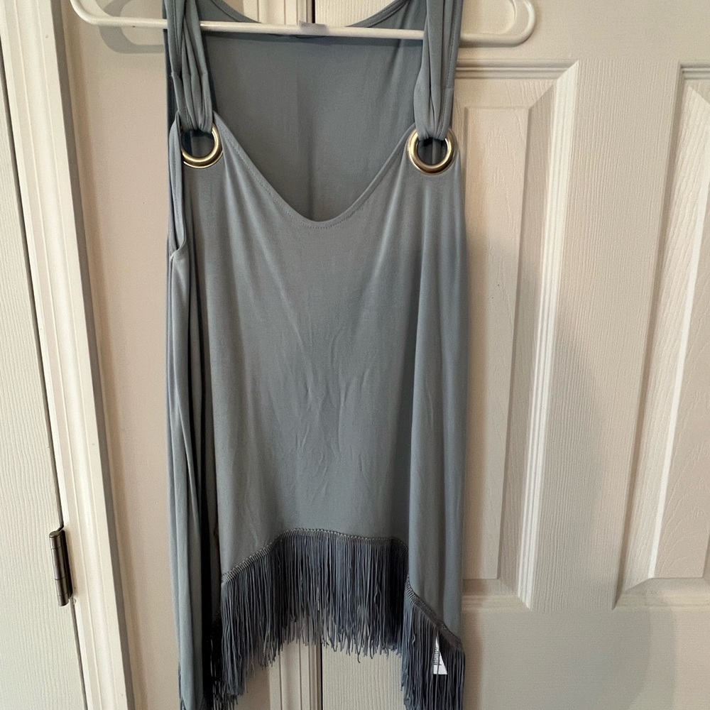 VENUS Slate Tank Top with Gold Rings and Fringe